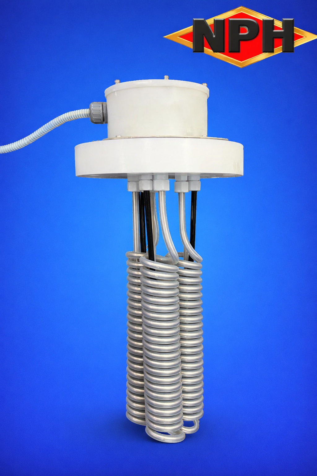 Flanged Teflon Coated, 3 Element Spiral Teflon Immersion Heater-Superb